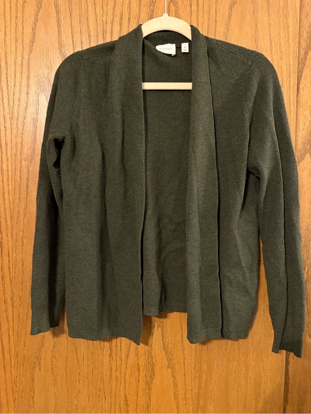 Cyrus Open-Front Cardigan in Olive Green